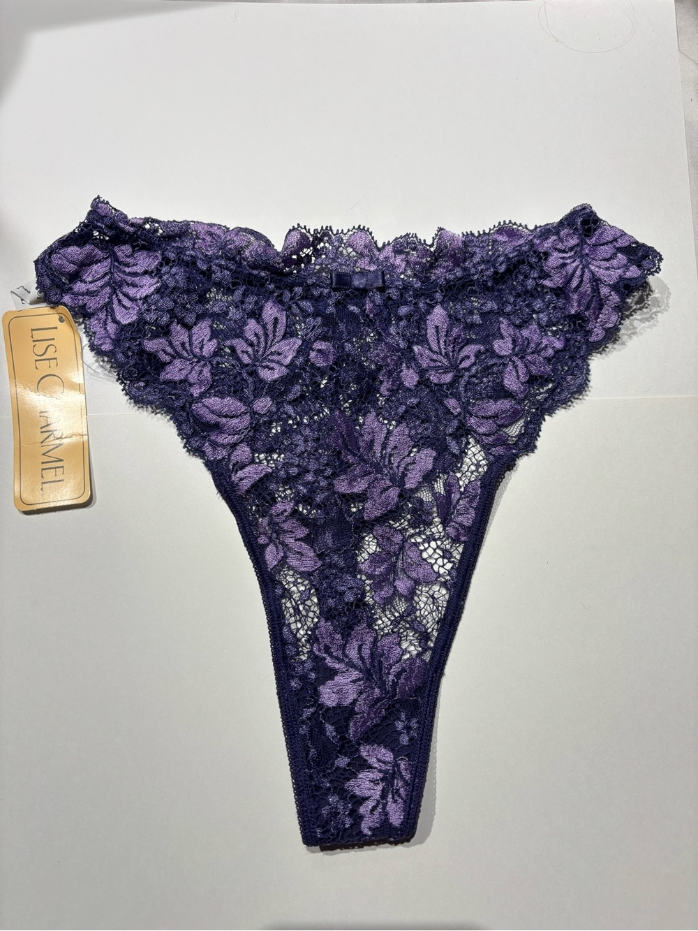 Vintage Lise Charmel Purple Floral Lace Thong NWT